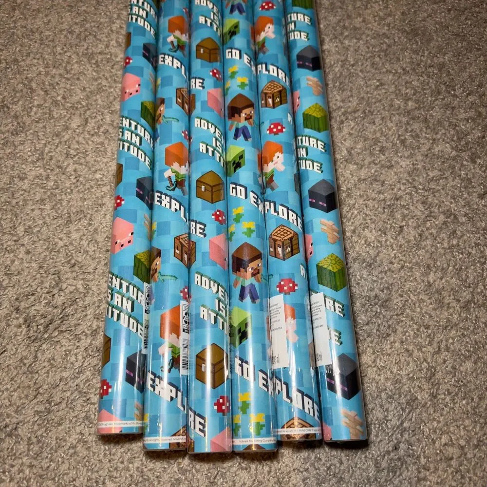 Hallmark Minecraft Gift Wrapping Paper LOT of 6 Rolls 120 sq ft Total Christmas